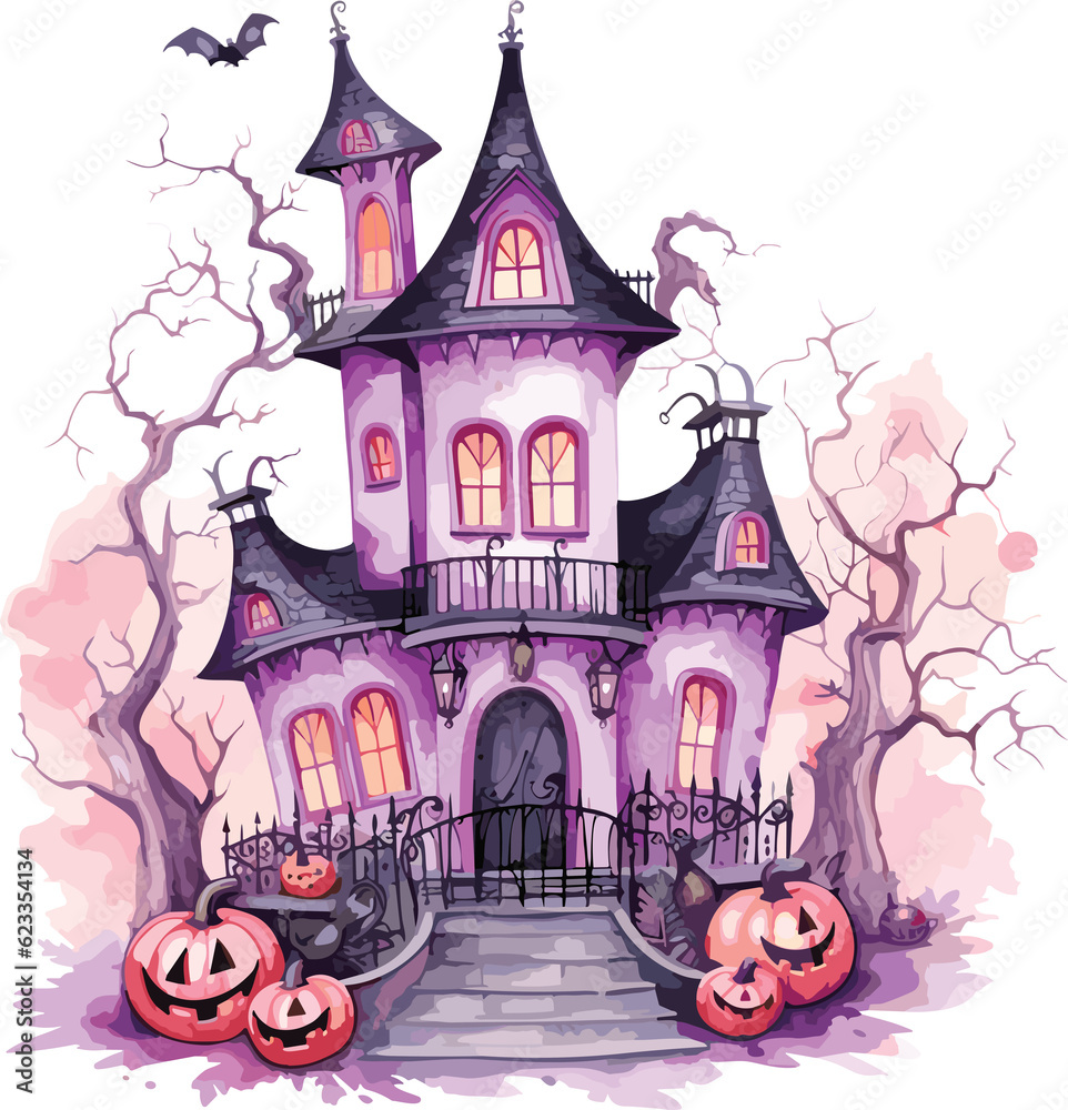Halloween Haunted house with pumpkin kids and full moon. Halloween element. Halloween decoration.GenerativeAI. Halloween Haunted house with pumpkin kids and full moon. Halloween element. Halloween decoration.GenerativeAI.