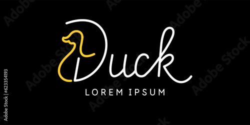 Minimalistic and stylish Duck emblem. Modern printing house. Illustration with text in a fashionable simple style.