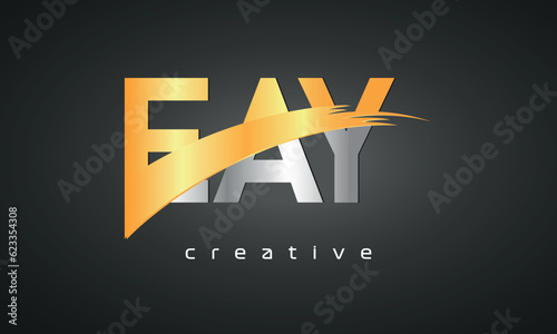 EAY Letters Logo Design with Creative Intersected and Cutted golden color photo