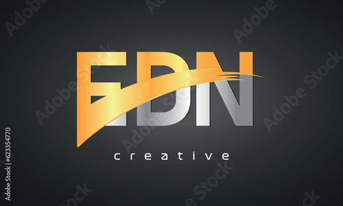 EDN Letters Logo Design with Creative Intersected and Cutted golden color photo