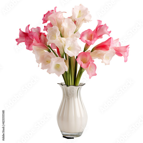 Fototapete pink tulips in a vase isolated