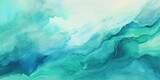 Abstract watercolor paint background illustration - Teal color blue and green with liquid fluid marbled paper texture banner texture. Generative AI