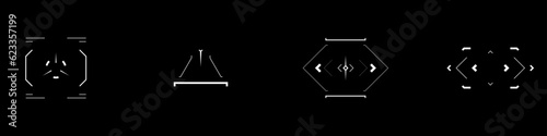 Cyberpunk style aim set. Cyber targets, aims, sights, and crosshairs. A pack of GUI futuristic targets. A vector collection of cyberpunk design elements.