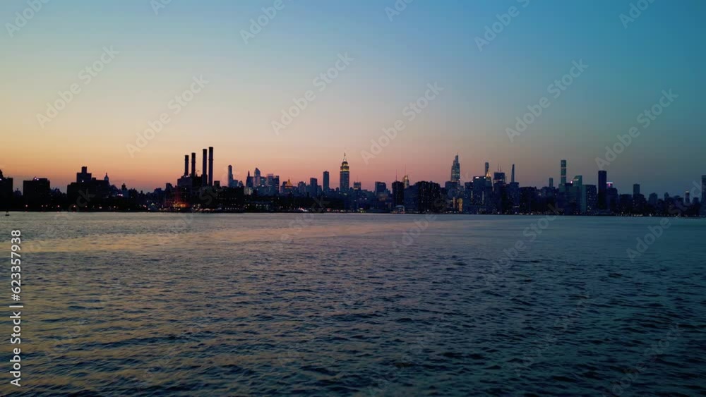 NYC Golden Hour East River Uplift Panorama, Manhattanhenge NYC Golden Hour East River Uplift Panorama, Manhattanhenge