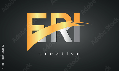 ERI Letters Logo Design with Creative Intersected and Cutted golden color photo