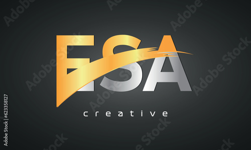 ESA Letters Logo Design with Creative Intersected and Cutted golden color