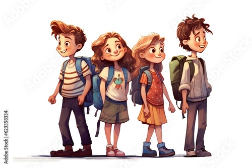 Kids with school bag clip art on white background Generative AI