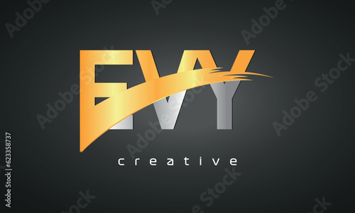 EVY Letters Logo Design with Creative Intersected and Cutted golden color photo