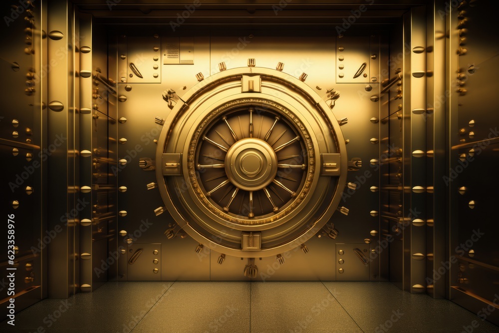 Dark Gold and Gold Bank Safe with Unsecured Door, Security Concept, Copy Space, Generative AI Dark Gold and Gold Bank Safe with Unsecured Door, Security Concept, Copy Space, Generative AI