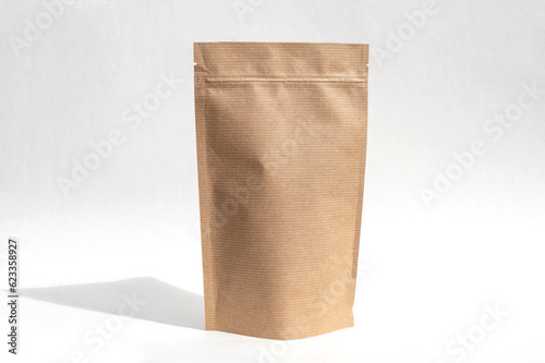 Layout of a clean paper bag on a white background Eco-friendly packaging, paper recycling zero waste