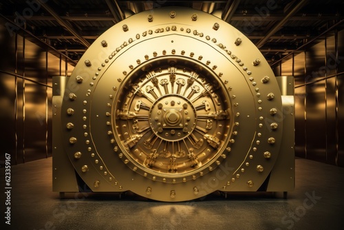 Luxurious Gold Plated Vault with Golden Door Modern Bank Concept, Generative AI