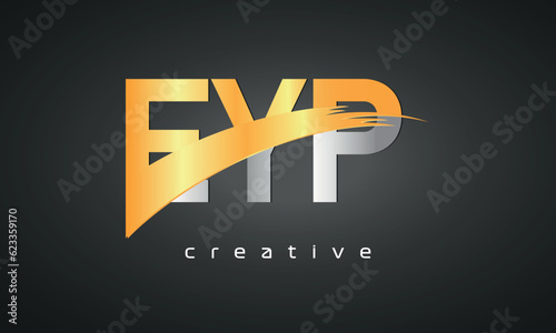 EYP Letters Logo Design with Creative Intersected and Cutted golden color photo