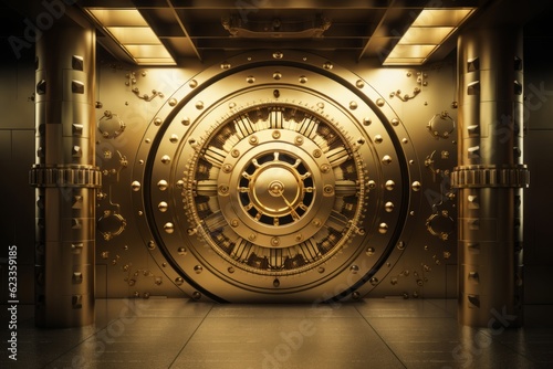 Luxurious Gold Plated Vault with Golden Door Modern Bank Concept, Generative AI