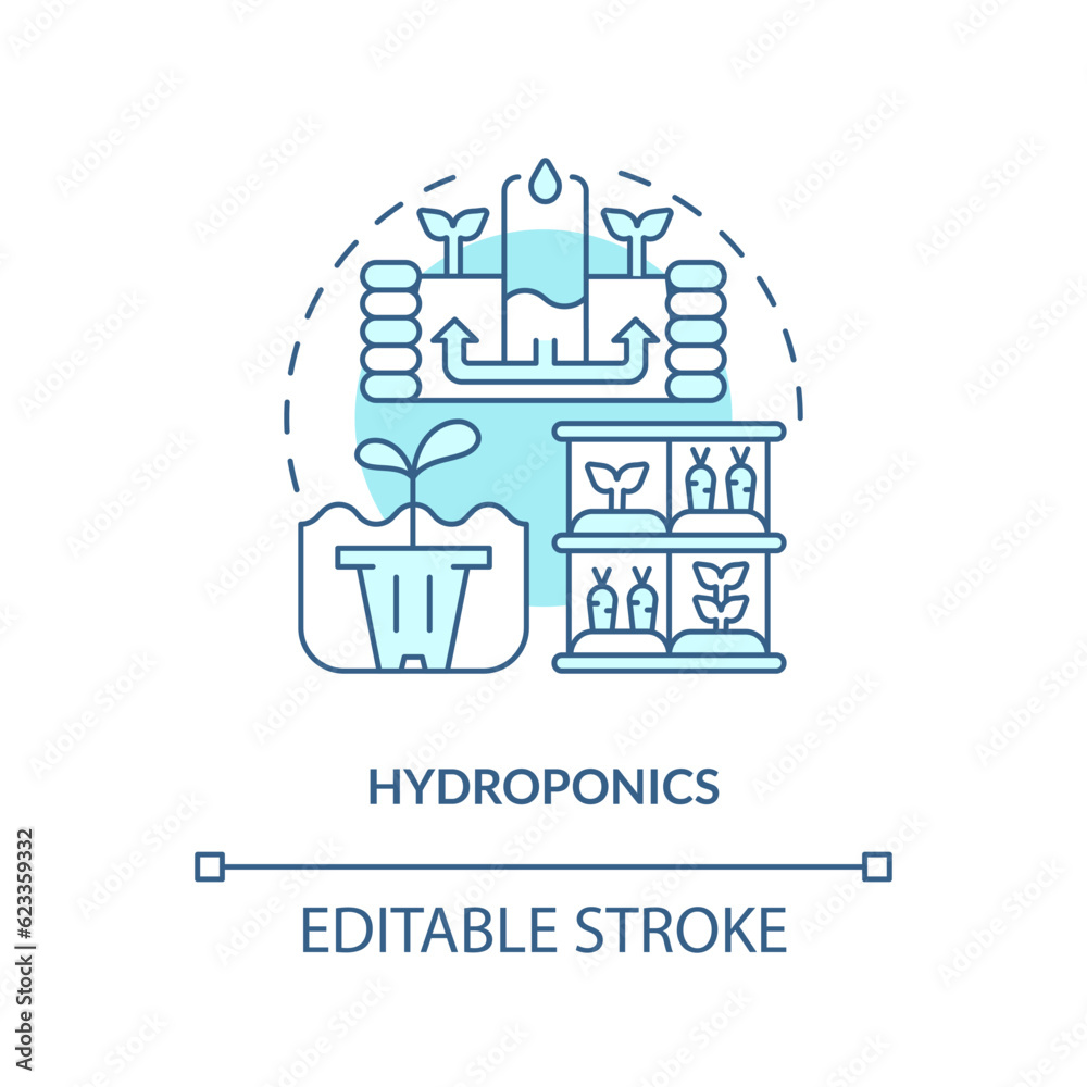 2D editable hydroponics icon representing vertical farming concept, isolated vector, thin line illustration.