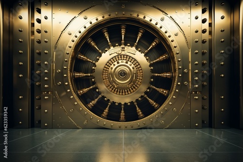 Luxurious Private Vault with Gold Door and Metal Door, Modern Bank Concept, Generative AI photo