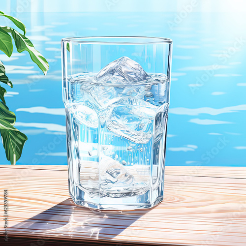 Illustration of a glass of water on a hot, sunny day, generative ai.