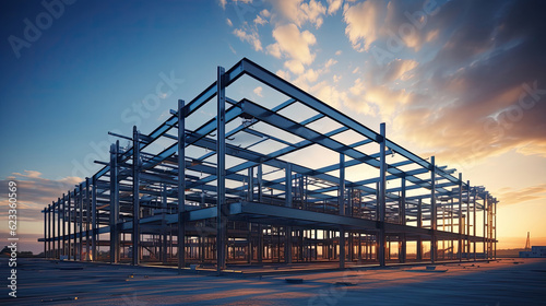 Obraz na płótnie Structure of steel for building construction on sky background
