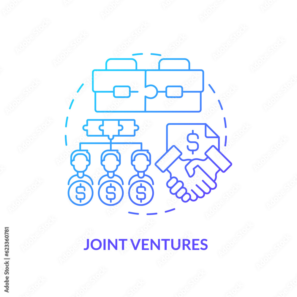 2D gradient joint ventures icon, isolated vector, foreign direct investment thin line illustration. 2D gradient joint ventures icon, isolated vector, foreign direct investment thin line illustration.