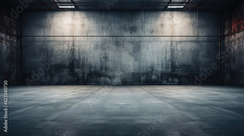 Concrete floor inside industrial building. Use as large factory  warehouse  storehouse  hangar or plant. Modern interior with metal wall and steel structure with empty space for industry background.