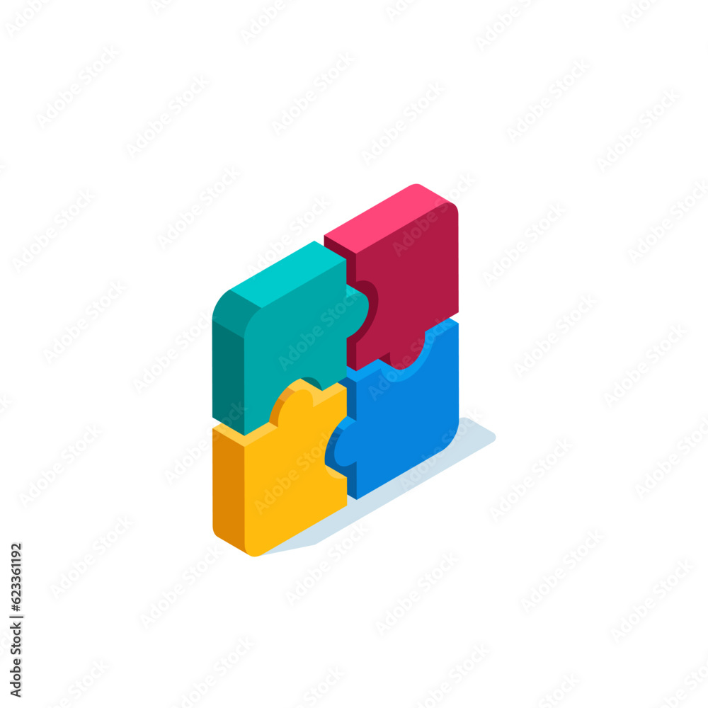 isometric jigsaw puzzle icon in color on white background, teamwork or stacked jigsaw puzzle isometric jigsaw puzzle icon in color on white background, teamwork or stacked jigsaw puzzle
