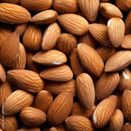 almonds on black background, close up