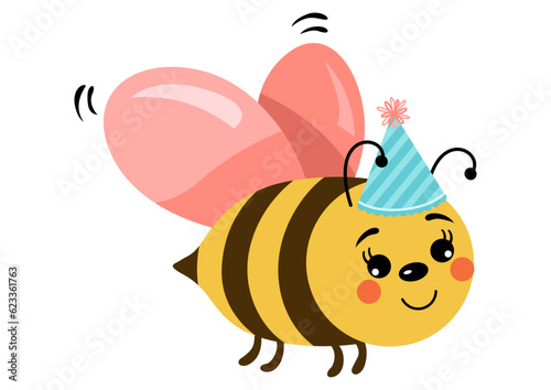Cute bee with birthday hat