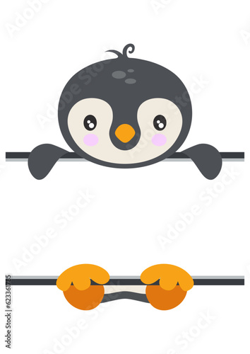 Cute penguin with blank signboard
