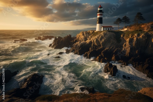 Landscape Photography of Coastal Lighthouse Perched, Generative AI