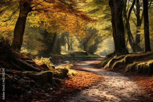 Landscape Photography of Colorful Autumn Foliage, Generative AI