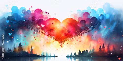 cute watercolor background with small hearts