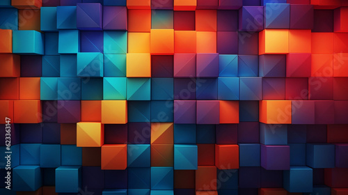 Rainbow of colorful blocks abstract background - 3d render illustration generative AI