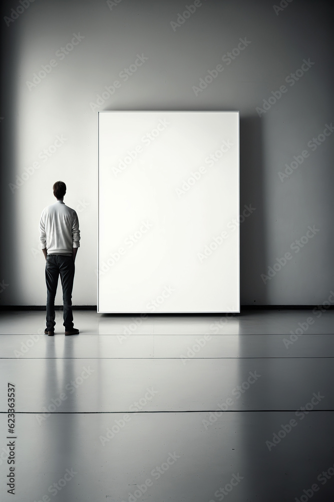 ai generated illustration rear view of men looking at large blank poster ai generated illustration rear view of men looking at large blank poster