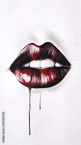 Generative AI, beautiful female lips on a white background, lipstick, kiss, love, feelings, passion, valentine's day, date, cosmetics, beauty, make-up, style
