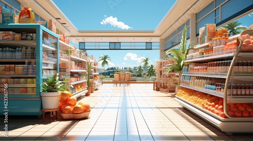 3d rendering of supermarket in minimalist and colorful style 3d illustration photo