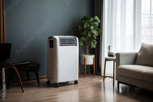 ai generated illustration portable air conditioner at living hall photo