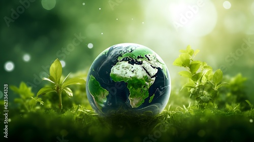 RSE responsabilité sociétale des entreprises sous forme d'une planète écologique dans un environnement vert  photo