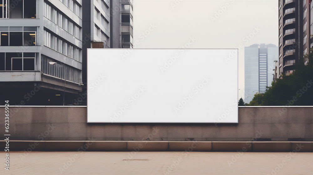 Obraz premium Billboard Mock up with screen in Urban environment. Business concept, indoor board, empty frame. Ad Placement. Ai generative