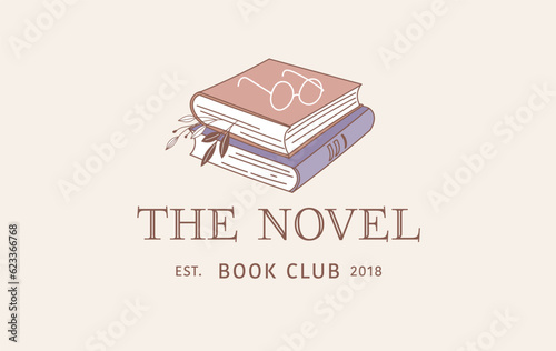 Hand drawn pastel colors books illustration, print and logo. Vintage vector art poster and banner.