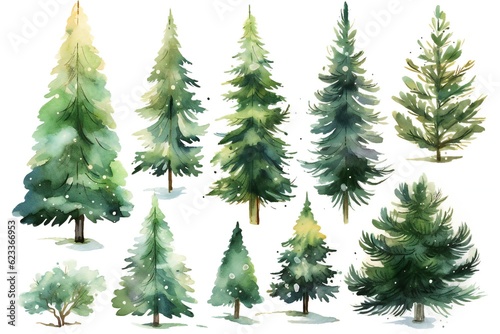 Watercolor Christmas tree clip art on white background Generative AI © LayerAce.com