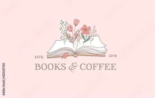 Hand drawn pastel colors books illustration, print and logo. Vintage vector art poster and banner.