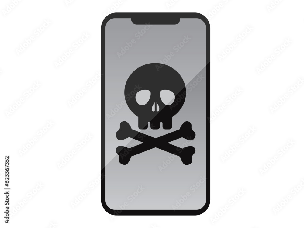 ドクロが表示されたスマホの画面 ドクロが表示されたスマホの画面
