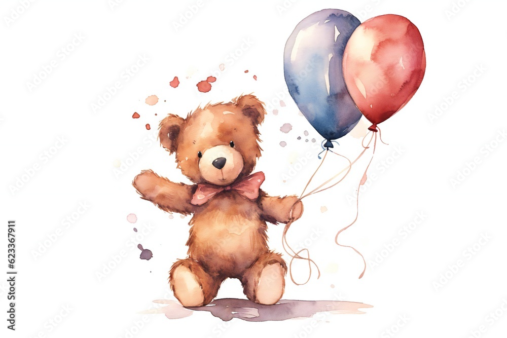 Watercolor cute teddy bear clip art on white background Generative AI Watercolor cute teddy bear clip art on white background Generative AI