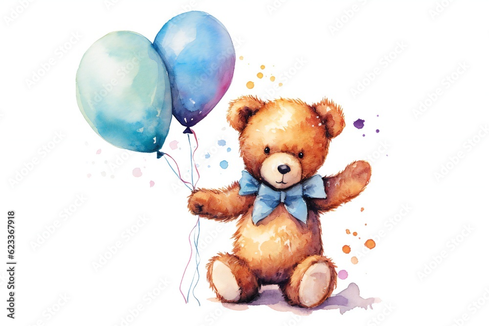 Watercolor cute teddy bear clip art on white background Generative AI Watercolor cute teddy bear clip art on white background Generative AI