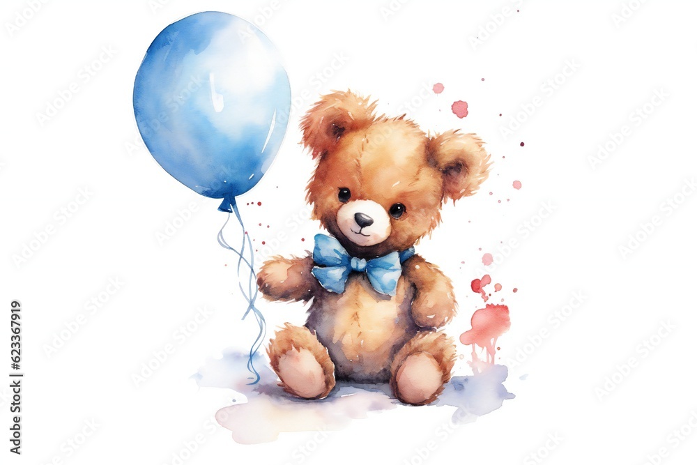 Watercolor cute teddy bear clip art on white background Generative AI Watercolor cute teddy bear clip art on white background Generative AI