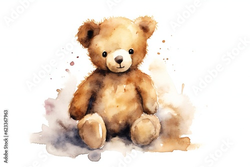 Watercolor cute teddy bear clip art on white background Generative AI © LayerAce.com