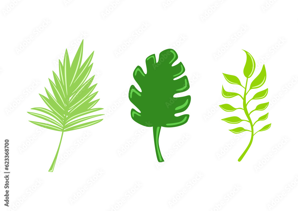 Set of tropical leaves. Jungle foliage. Green palm leaves on the white background. Tropical vector set Set of tropical leaves. Jungle foliage. Green palm leaves on the white background. Tropical vector set