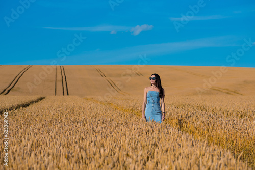 beautiful young woman in golden wheat field © alipko