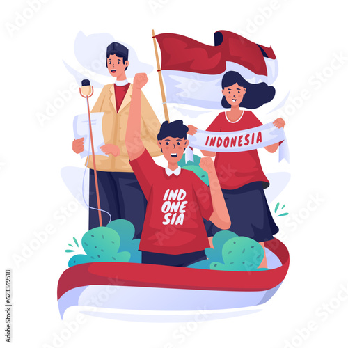 Happy Indonesian independence day flat illustration