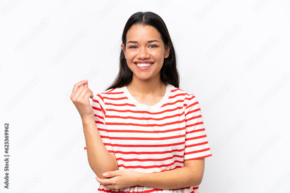 Young Colombian woman isolated on white background laughing Young Colombian woman isolated on white background laughing