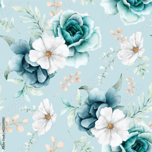 elegant watercolor tosca floral seamless pattern
